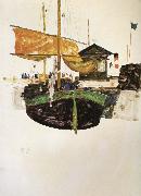 Egon Schiele Ships at Trieste painting